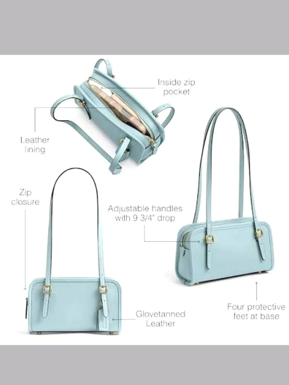 COACH Swing Zip 20 Shoulder Bag in Light Blue Brass NEW
